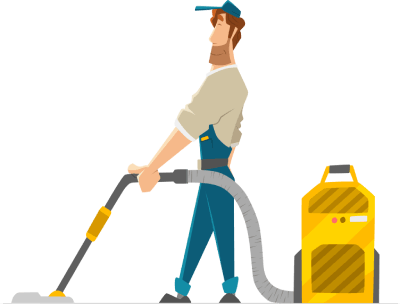 Mitarbeiter mit Staubsauger